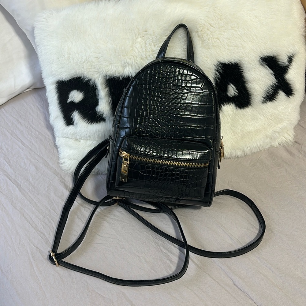 Mini Black Faux Leather LuLus Backpack